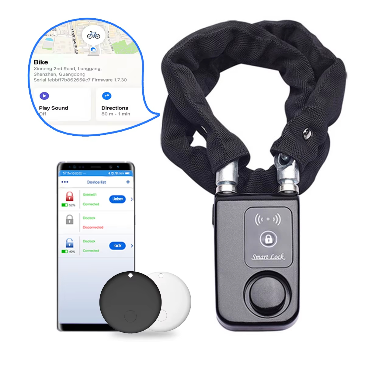 Smart Home For Windows - 110dB Alarm Bike Chain Lock with